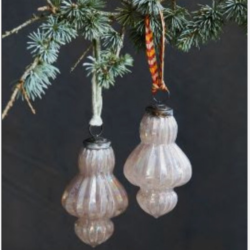 Anthropologie Terrain White Iridescent Tassel Finial Christmas Ornament